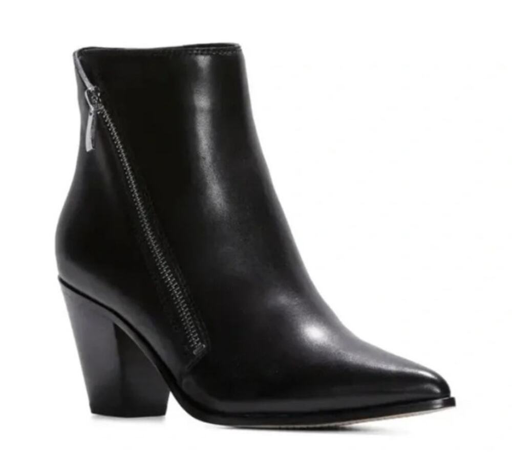PAIGE supple 100% leather black moto Lia silver zipper heels short bootie boots